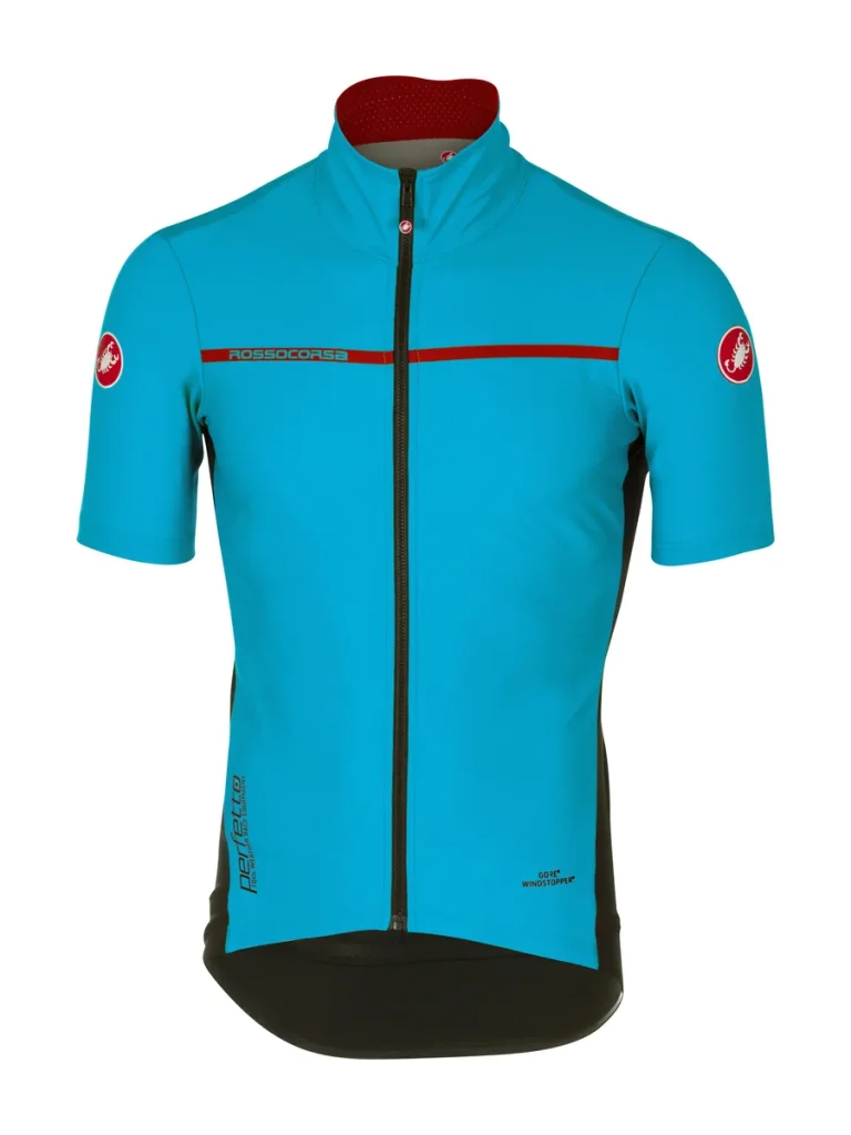 Мужская веломайка Castelli Perfetto Light 2 Sky Blue — мужская веломайка с коротким рукавом, полный вид спереди