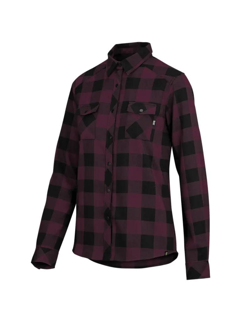 Женская велорубашка IXS Carve Digger Raisin Black — рубашка в клетку, студийный фронтальный ракурс