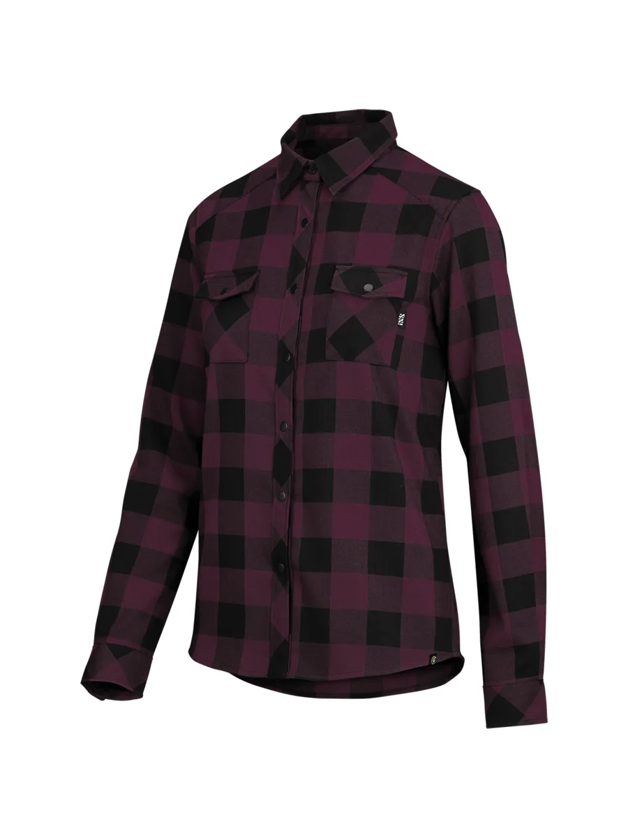 Женская велорубашка IXS Carve Digger Raisin Black — Вид спереди Женская велорубашка IXS Carve Digger Raisin Black — рубашка в клетку, студийный фронтальный ракурс