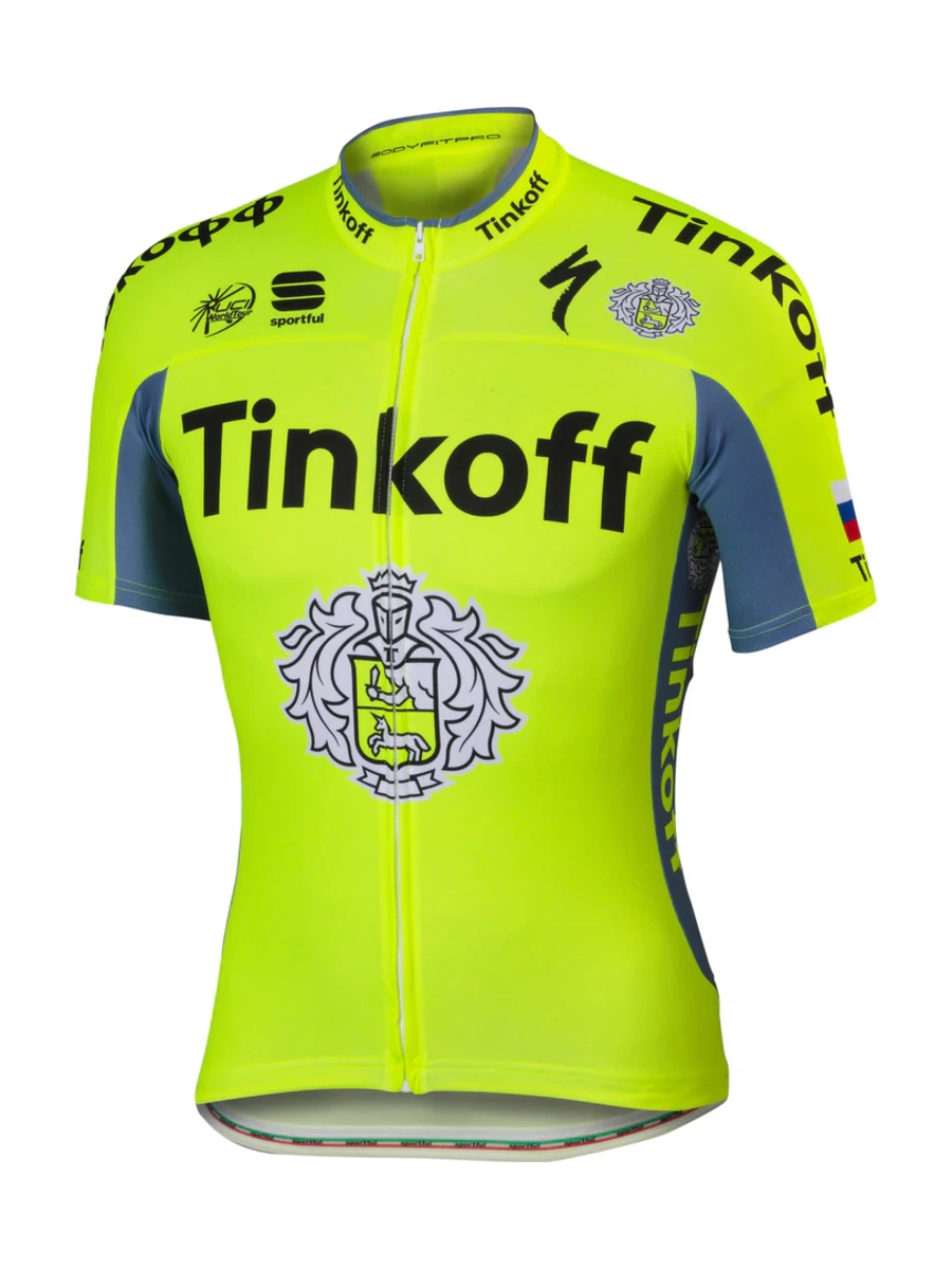 Летняя джерси Sportful Tinkoff BodyFit Pro Team Yellow Fluo — вид спереди