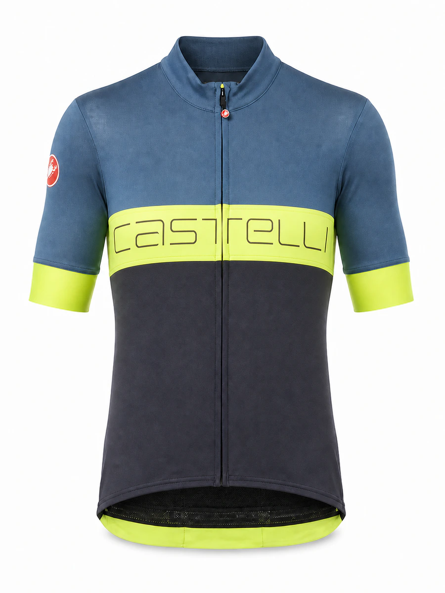 Летняя джерси Castelli Prologo VI Blue/Lime — вид спереди