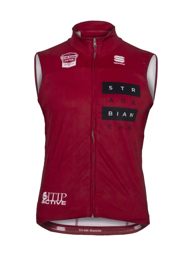 Лёгкий веложилет Sportful GF Strade Bianche 2020 Red — красный жилет с молнией и логотипами, вид спереди